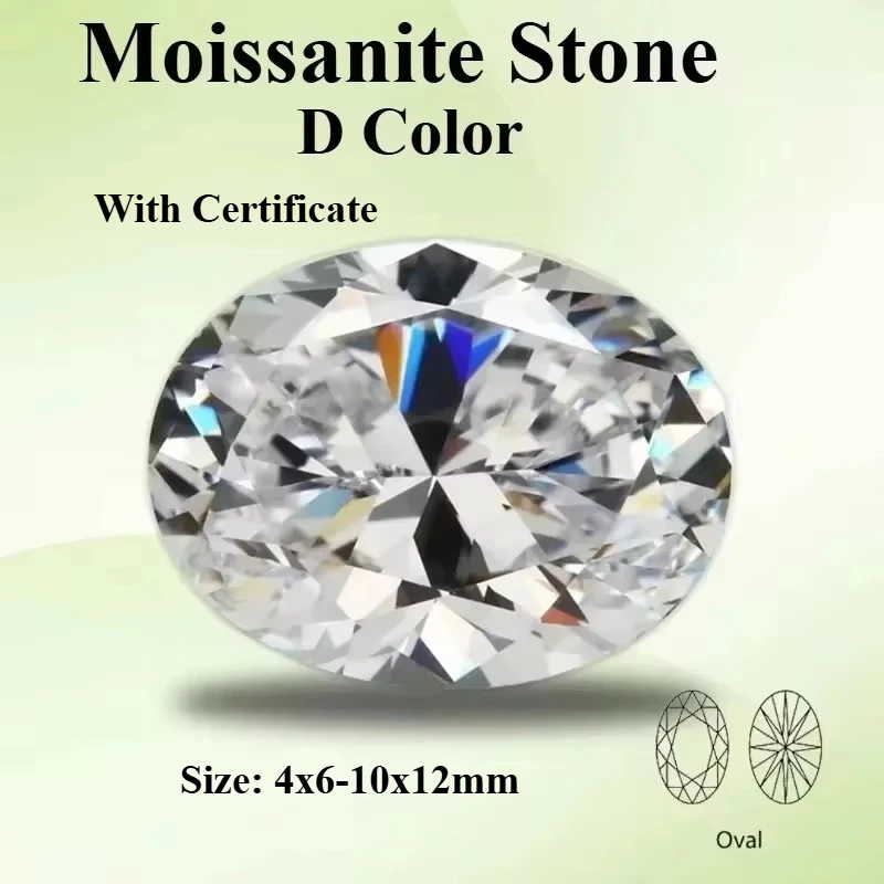 Moissanit-Stein, oval geschliffen, Farbe D, Reinheit VVS1, synthetische Edelsteine für die Herstellung von Schmuck im DIY-Stil, mit Zertifikat. – Detail 1