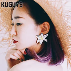 KUGUYS Acrylic Fashion Stud Earrings for Women Brincos Orchid Large Earring Womans Jewelry Pendientes Femme Oorbellen