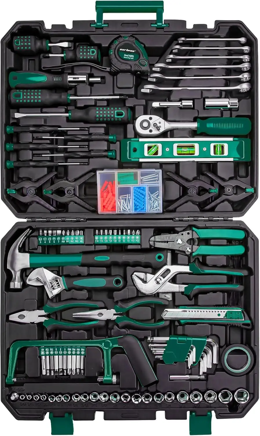 

238-Piece Tool Set with Socket Wrench Auto Repair Tools Mixed General Household Hand Tool Kit Green Plastic Toolbox Storage Case