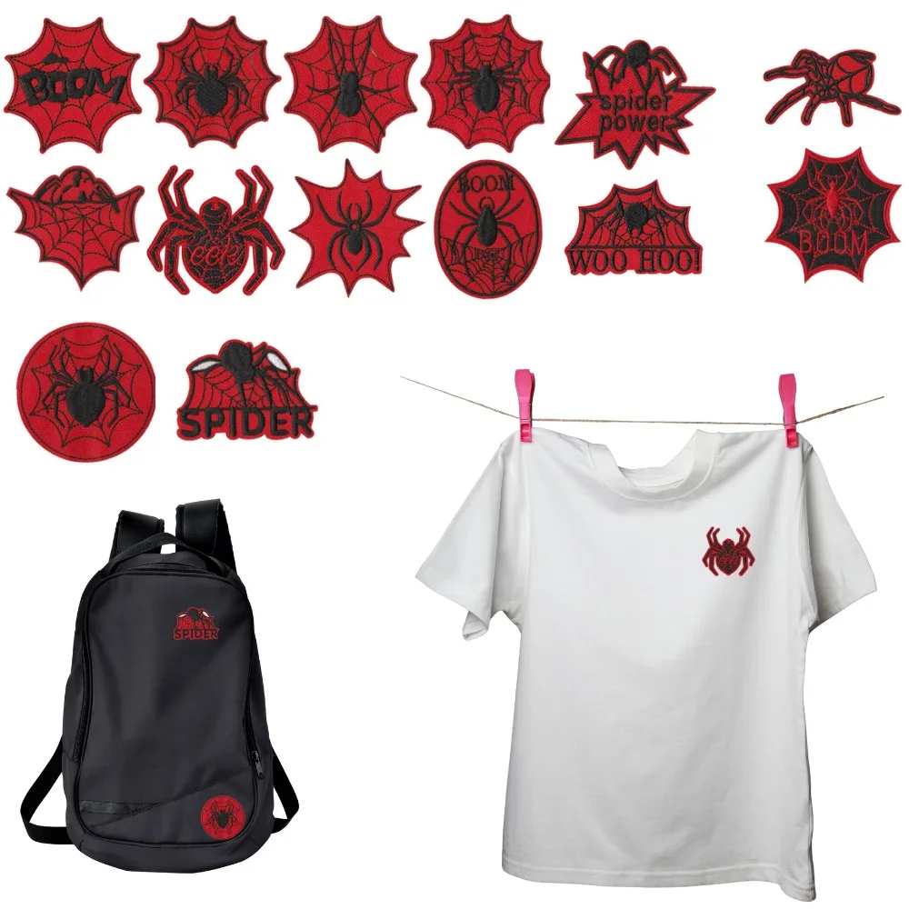 

Cartoon Red Spider Embroidery Patch Decorative Alphanumeric Accessories Iron on Patches for Clothes Appliques Stickers Scp