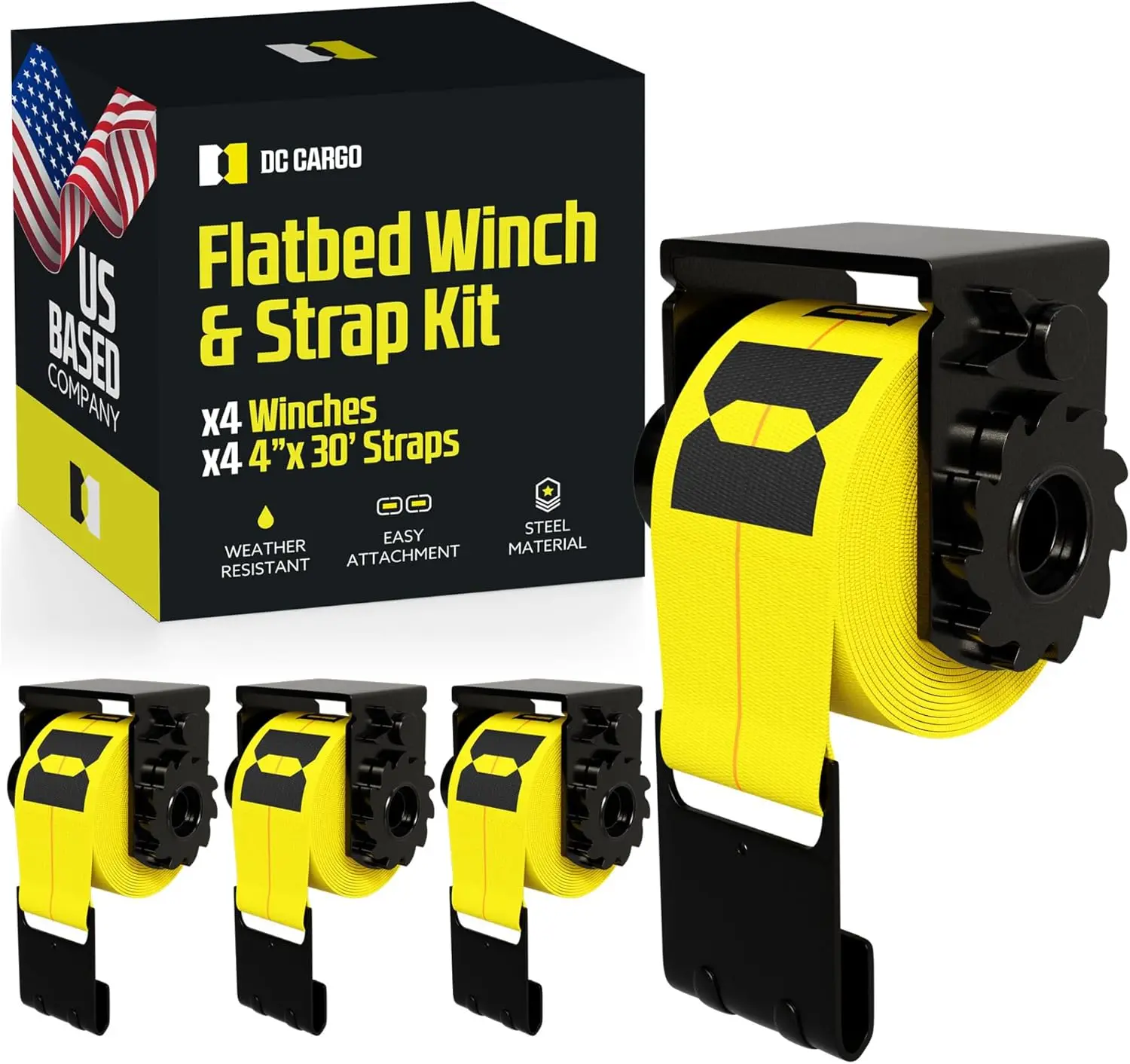 

Heavy Duty Flatbed Winch Kit for Trucks and Trailers Includes 4 4 x30 Winch Straps and 4 Sliding Winchs Secure and Reliable