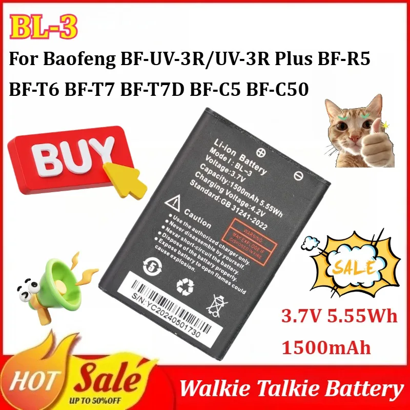 

2-5Pcs New BL-3 .7V 1500mAh Walkie Talkie Battery for Baofeng BF-UV-3R/UV-3R Plus BF-R5 BF-T6 BF-T7 BF-T7D BF-C5 BF-C50