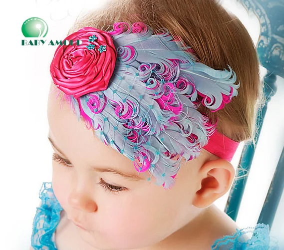 Girls Pink Feather Headband with Bow Hairband Baby Decorative Hair Ribbon for Christmas Halloween Girls' Fashion Accessory view 4