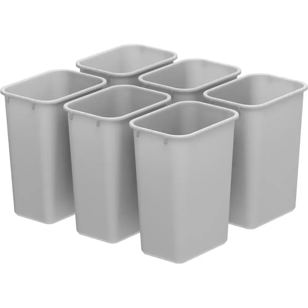 

7 Gal Gray Plastic Indoor Waste Basket 6-Pack Durable Waterproof Waste Bin Office & Home Impact-Resistant Recycling Bin Easy to