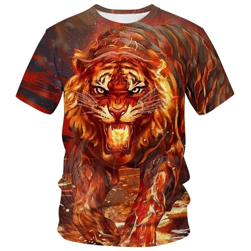 

Wildlife Tiger Summer Men's T-shirt Tough Guy Casual Street Trend Top 3D Printed Sports Outdoor Loose Quick Drying Short Sleeve