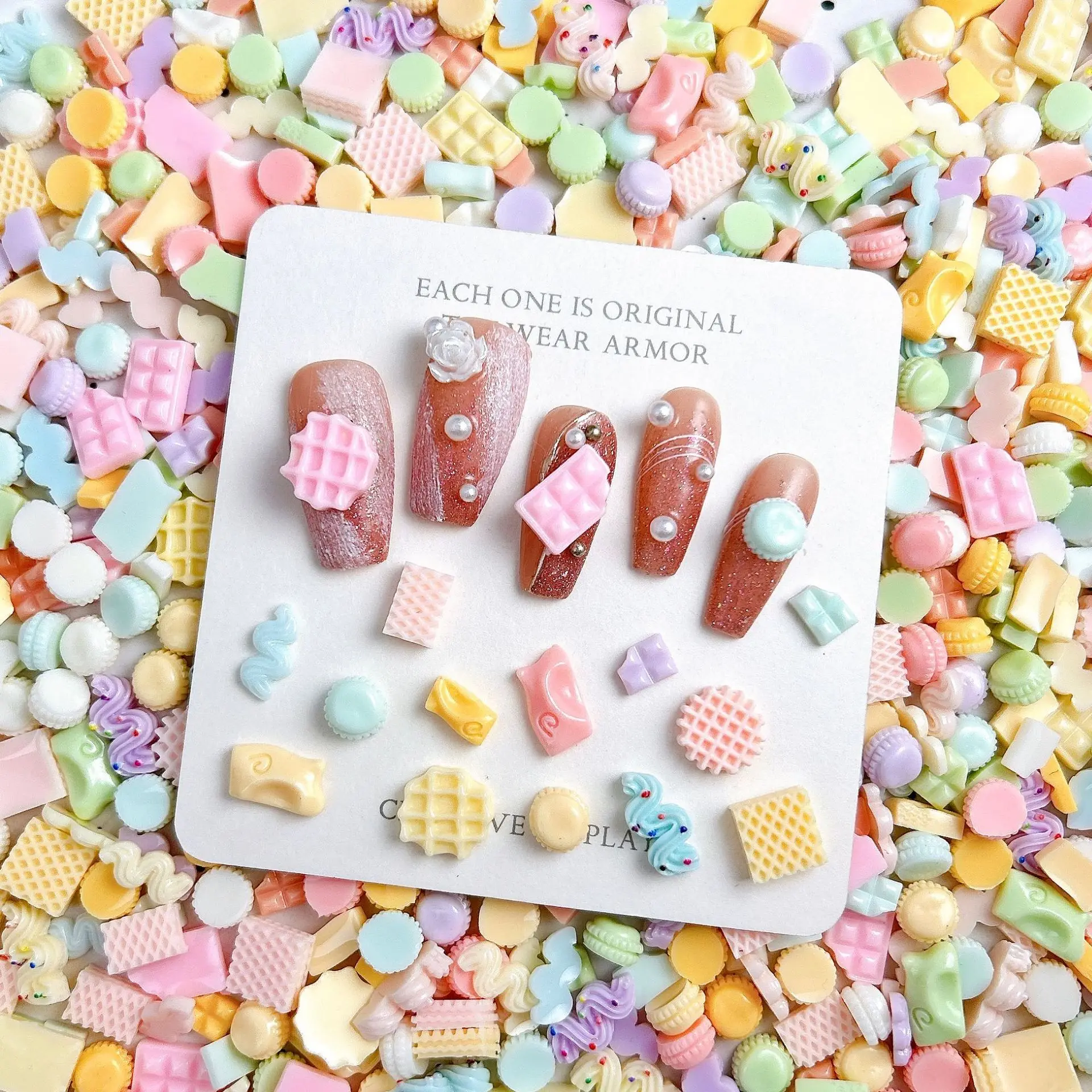 50PC 3D Acrylic Chocolate Biscuit Bread Nail Art Desserts Charms Parts Kawaii Accessories For Nails Decoration Manicure Supplies 5