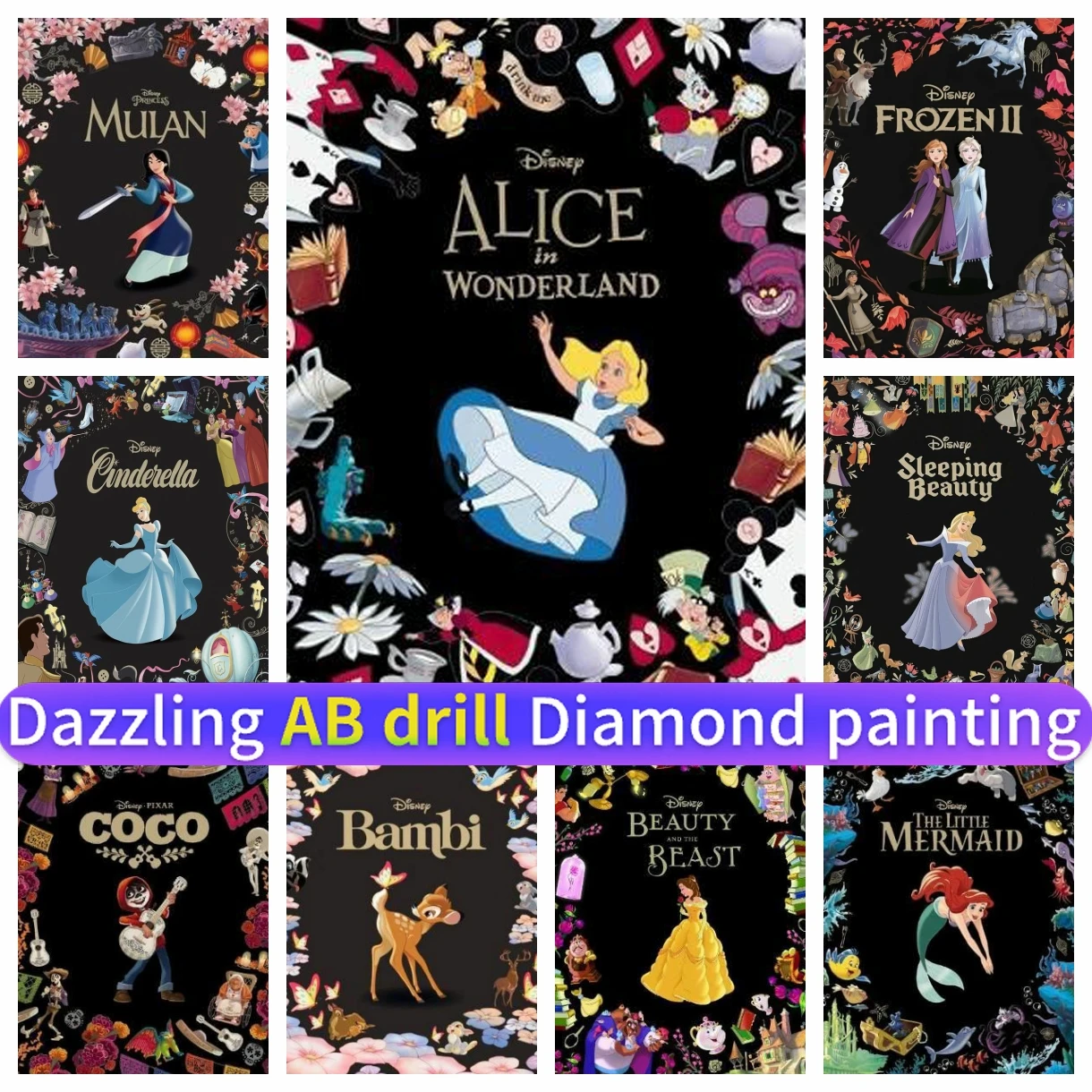 

Disney Princess Alice Elsa Mosaic DIY Art 5D AB Diamond Painting Full Drill Round Square Handmade Corss Stitch Kit Rhinestones