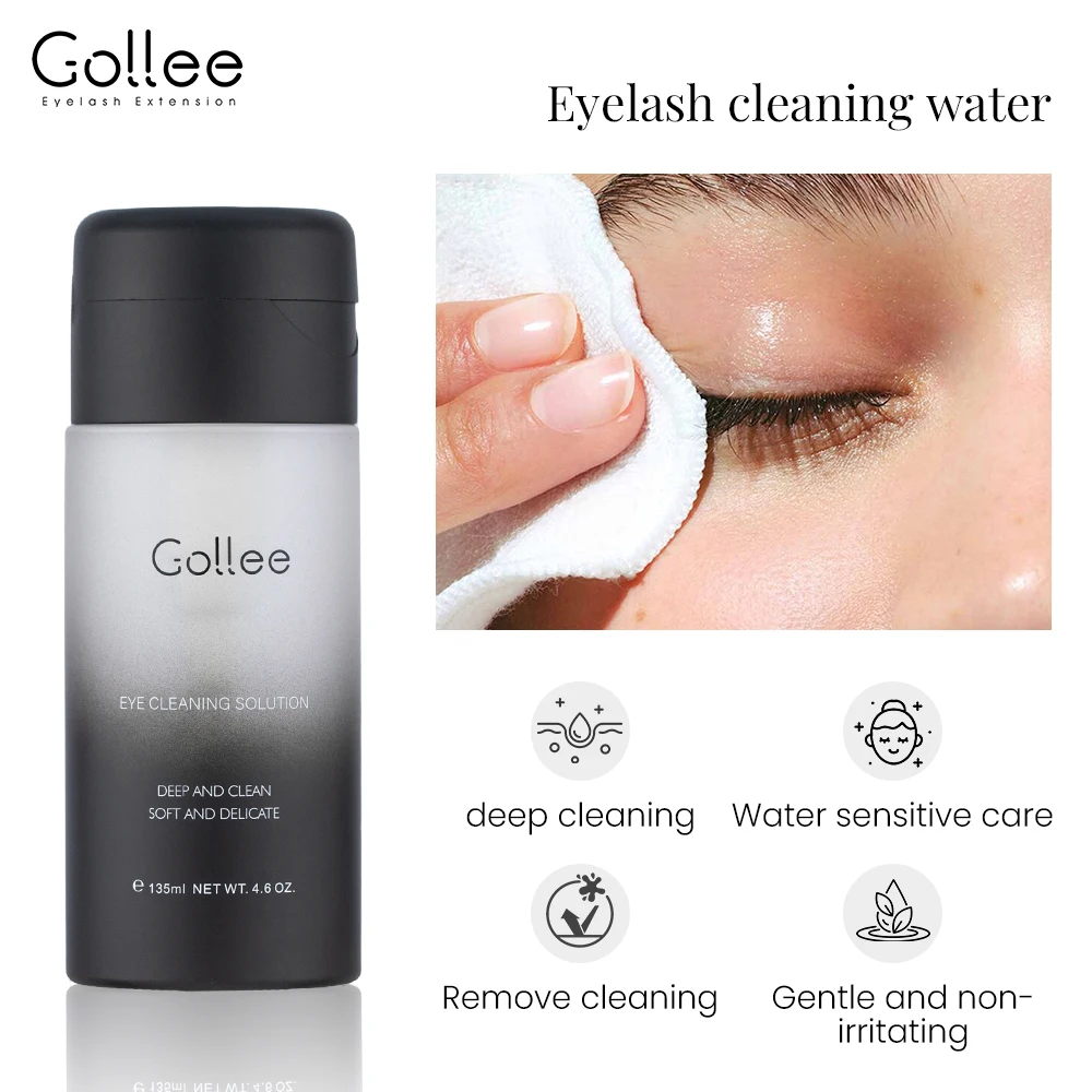

Gollee 135ml Clean Solution Eyelash and Eye Skin Before and After Grafting Lashes Deep Cleaning Water Gentle Remove Dirt Makeup