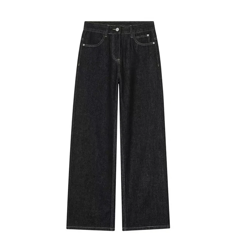 Streetwear Men's Star Letter Print Jeans Wide Leg Baggy Fit Black Washed Casual Premium Denim Long Pants