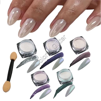 진주 화이트 오로라 안료 보레알리스 달빛 거울 반짝이 먼지 안료 파우더, DIY 젤 네일 아트 광택제 메이크업용, 5 가지 색상