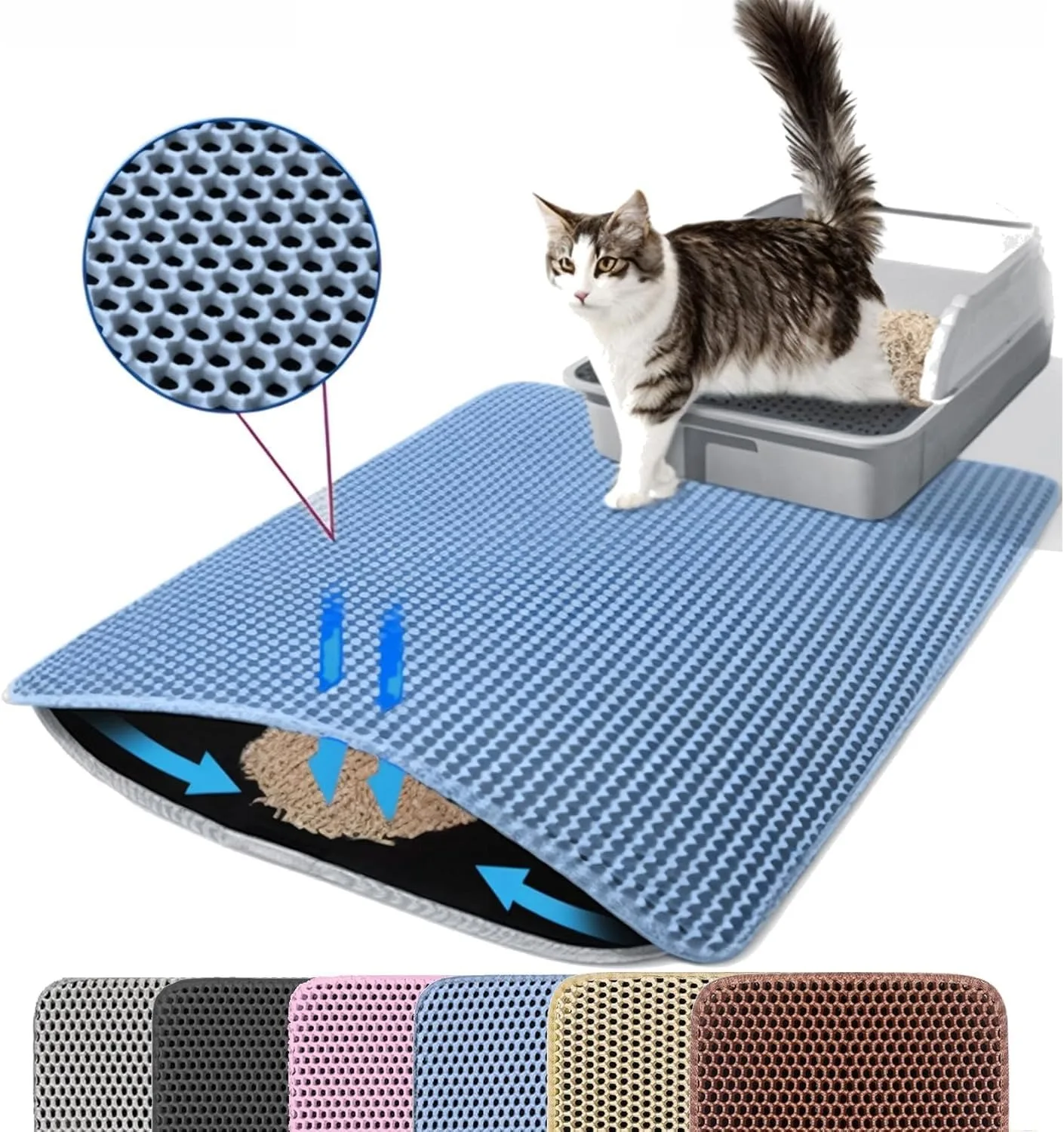 Paarse kattenbakmat dubbele laag huisdier antislip grote kattenbak filtermat slijtvast waterdicht antislip kattenbakmat