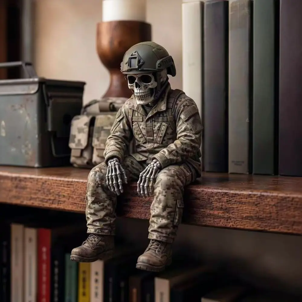 Halloween Resin Skeleton Statue Sitting Figurine Ornament Artistic Home Decor For Bookshelf Desktop Party Craft Gift