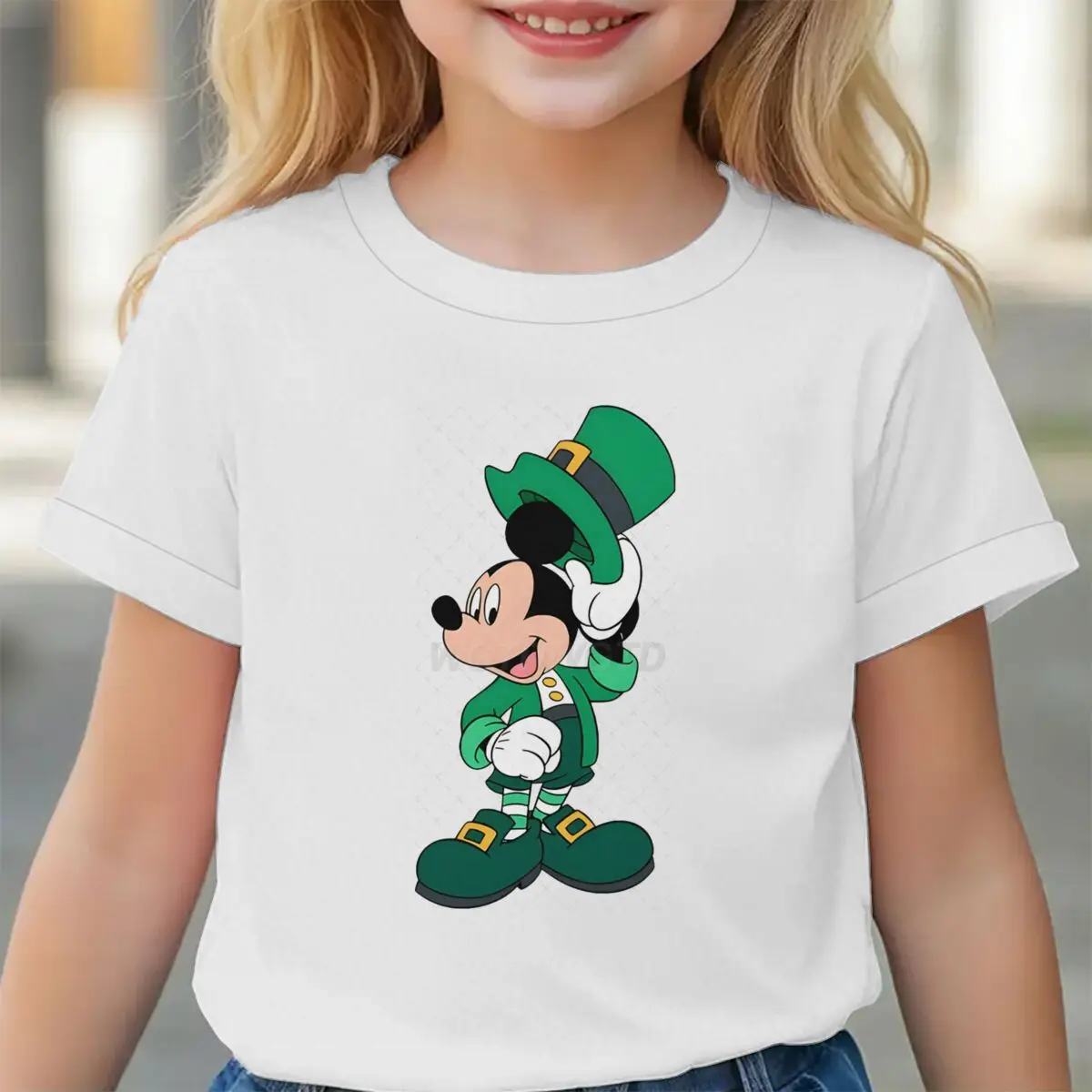 

Kids Mickey Mouse T-shirt Lucky Clover Clothes Child Girl Boy St. Patrick's Day Print Fashion Casual Short Sleeve Top