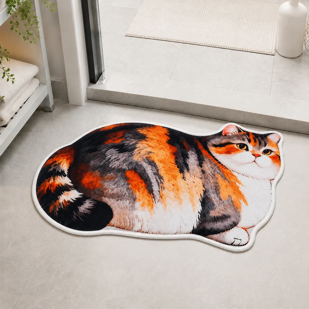 40*60cm Cute Cat Crystal Velvet Floor Mat Ginger Cat Non-slip Bathroom Carpet Water-absorbing Russian Blue Entrance Carpet
