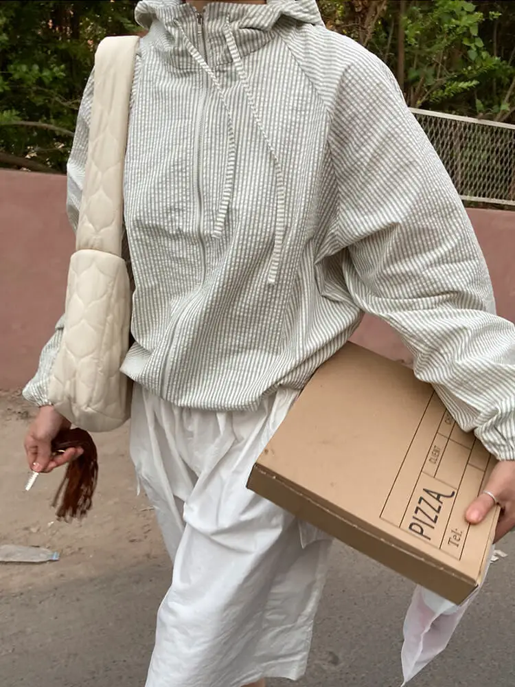 

Женский винтажный кардиган в полоску, свободный, стройнящий, простой, тонкий, солнцезащитный топ, дышащий хлопок, длинный рукав