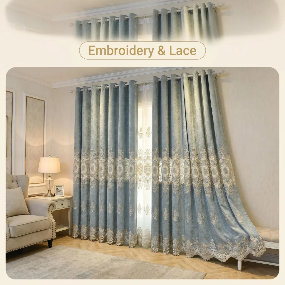 chenille embroidered curtain finished bedroom shading French window floating window screen curtain.