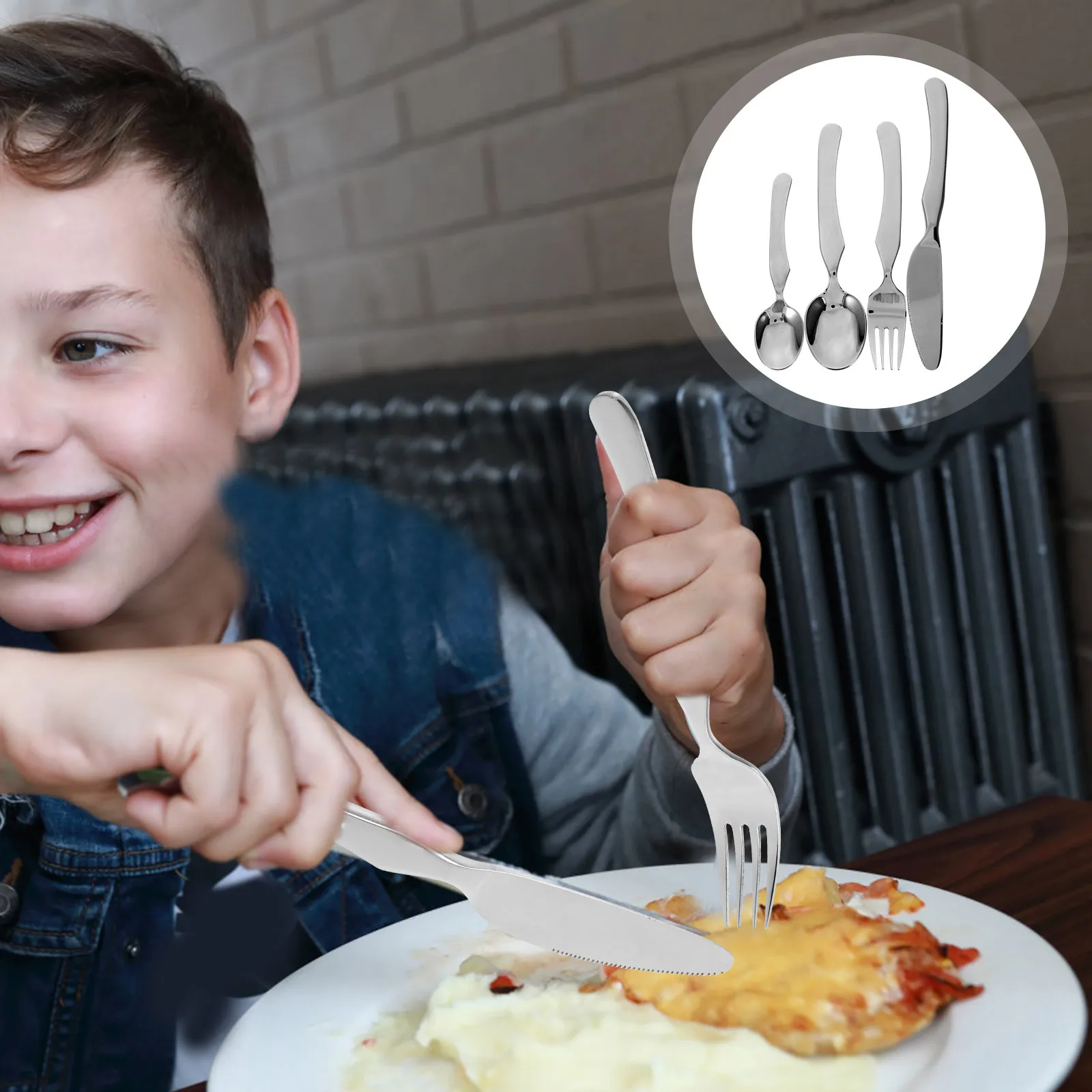 

1Set Stainless Steel Cutlery Set for Kids Creative Design Durable Rustproof Fork Spoon Tea Spoon Easy Grip Use