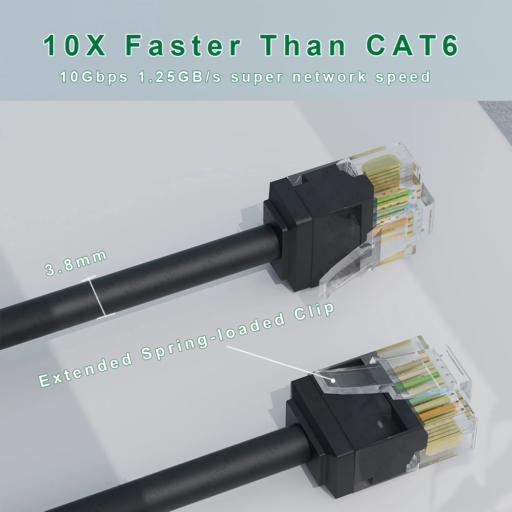 Patchtek Cat6A 0.1m RJ45 Slim Ethernet Cable 10Gbps Cat 6A Patch Cord Cat6 UTP Network for Patch Panel to Switch, Flexiable Cat6