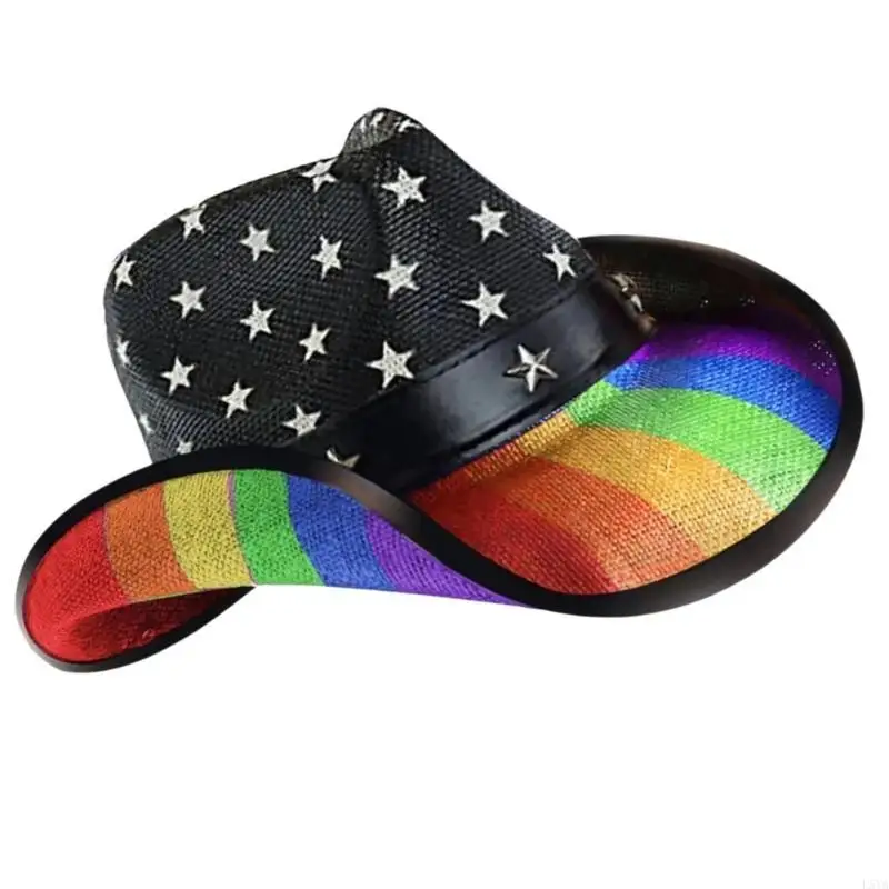 

L5YA Elegant Homburg Straw Hat with Star Trim Exotic Ribbon Wide Brimmed Hat Surprise Gifts Straw Hat for Vacation