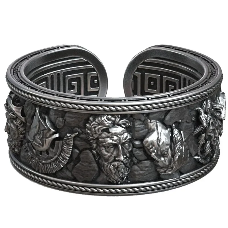 10g Antique Greek Olympus Gods Statue Ruins Meander Adjustable Rings 925 Solid Sterling Silver Many Sizes 6-13.5