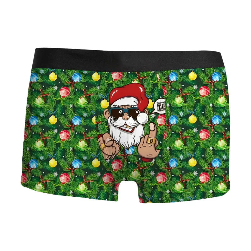 

3D printed men's underwear for Christmas, breathable and fashionable, with a mid waist flat angle underwear as an inner layer