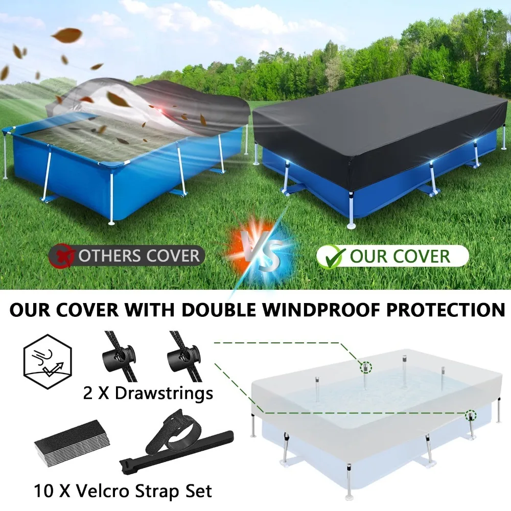 210D Rectangle Pool Cover Drawstring Design Above Ground Swimming Pool Cover Rectangular Frame Outdoor Pools Dust Cover
