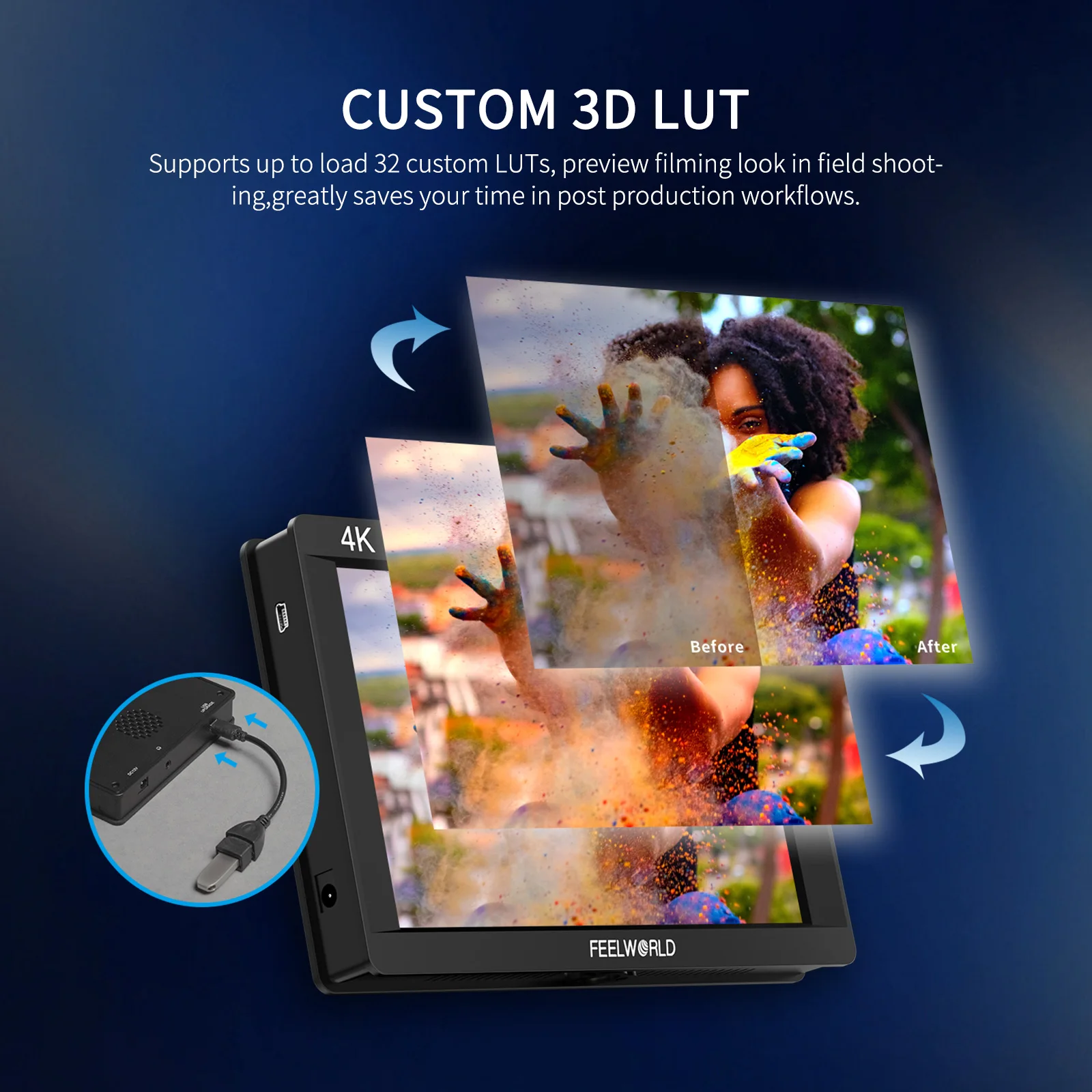 Feelworld FW703 7 بوصة IPS 3G SDI 4K HDMI كاميرا مراقبة ميدانية كامل HD 1920x1200 موجة ثلاثية الأبعاد LUTs لتجميع كاميرات التثبيت