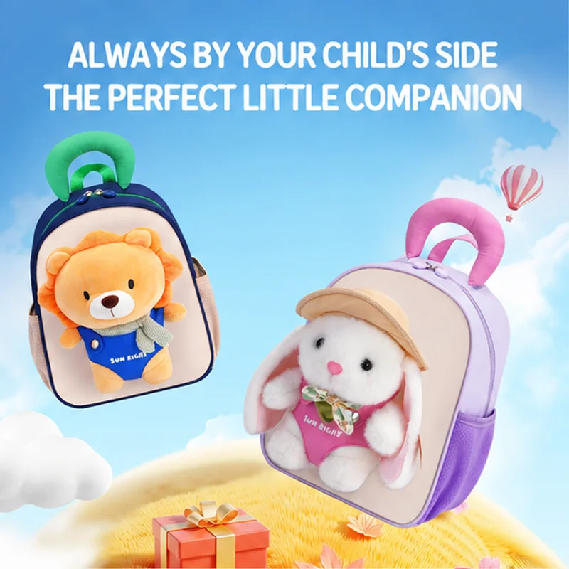 Sun Eight Double Shoulder Backpack Breathable Anti Slip Adjustable Chest Buckle Cute Plush Water Resistant Outdoor Daily Travel