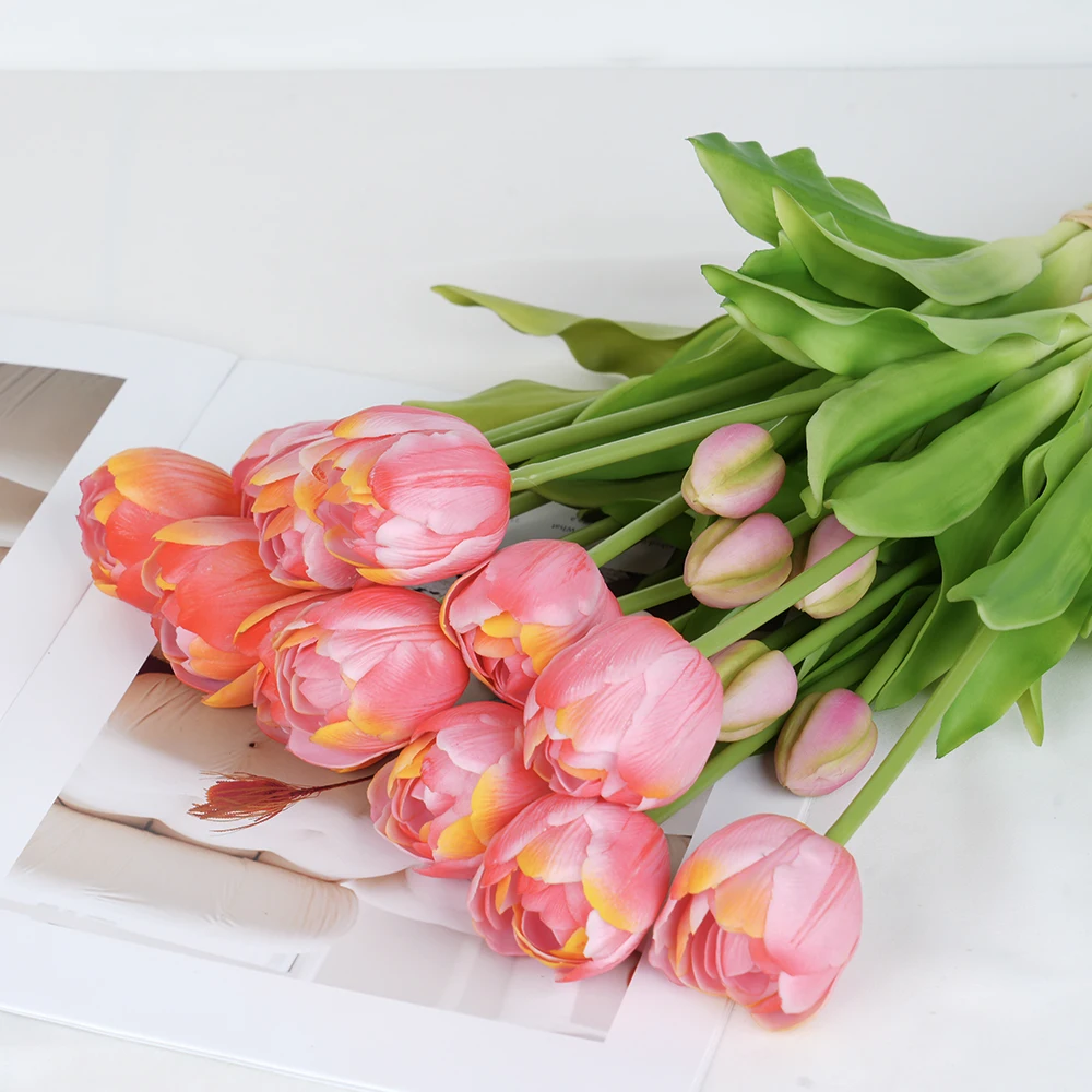 New Soft Glue Multi-Petal Tulip Artificial Flower Real Touch Bouquet 40cm Home Decoration Flower Living Room Floral Decoration