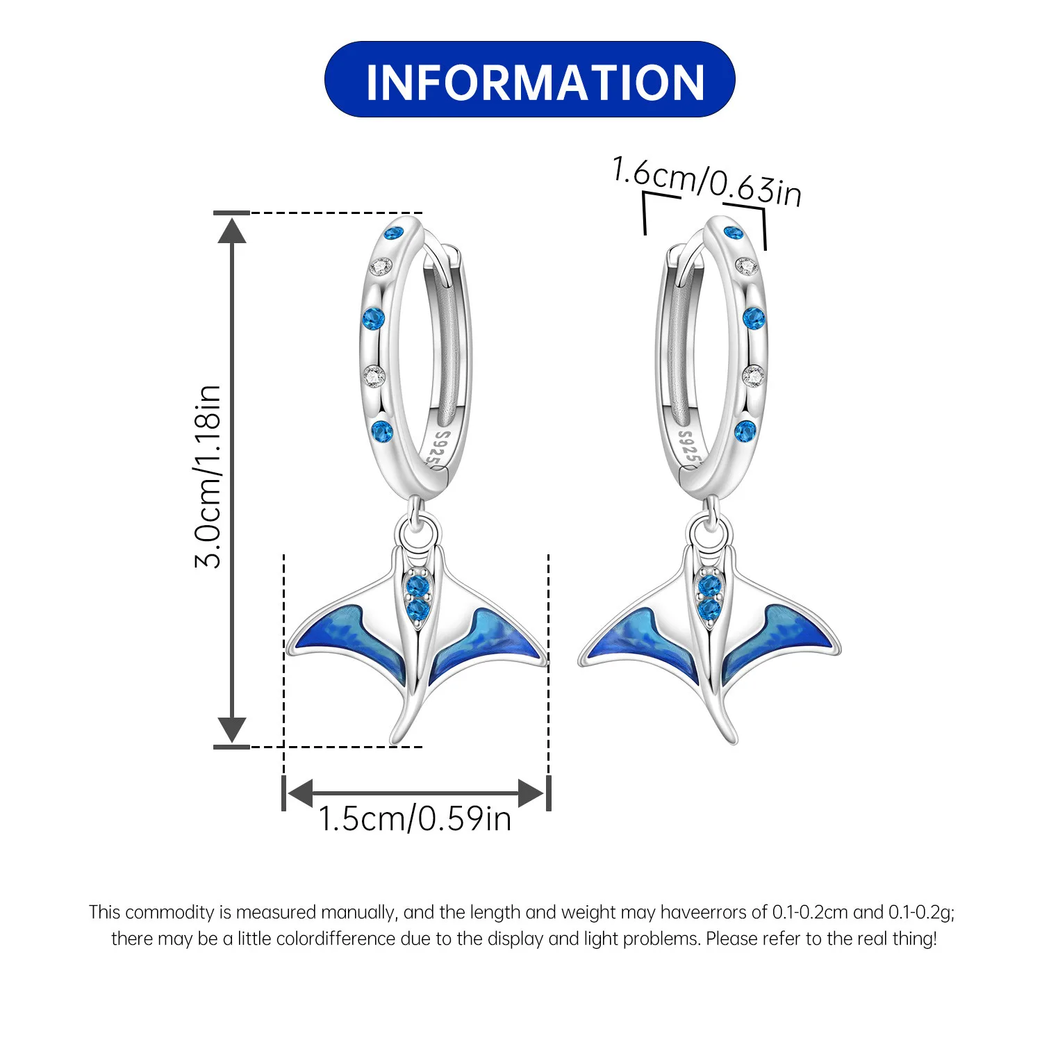 Cycuff 925 Sterling Silver Blue Devil Fish Drop Earrings Women Earrings Charm Fashion Versatile Party Jewelry Gifts view 6