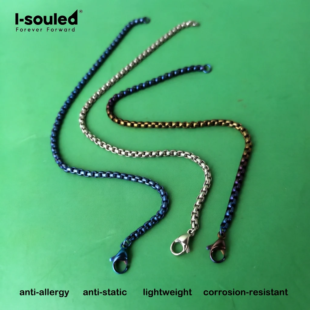 

Pure titanium box chain bracelet silver gray/blue/color anti allergic, lightweight