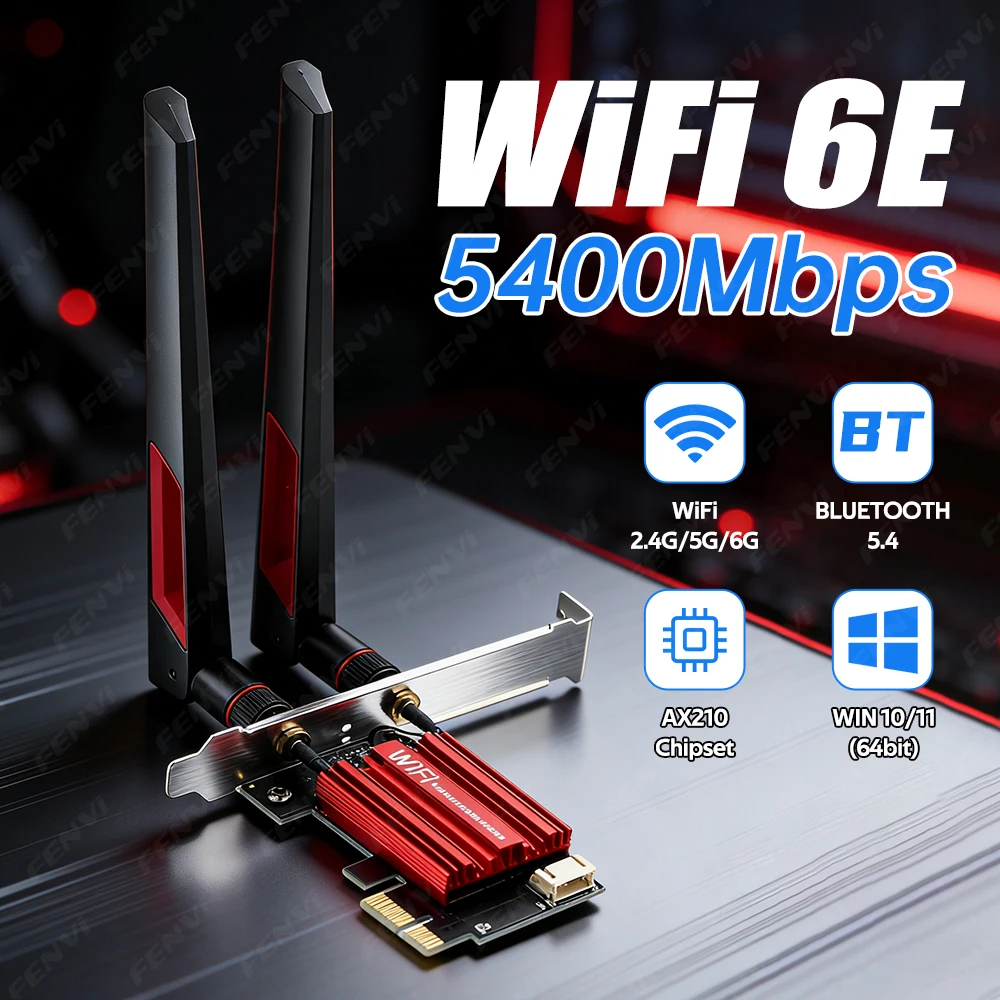 

WiFi 6E AX210 BT 5.4 5374Mbps Wireless PCIE Adapter Tri Band 2.4G/5G/6Ghz 802.11AX Wireless Network Wi-Fi6 Card For PC Win 10/11