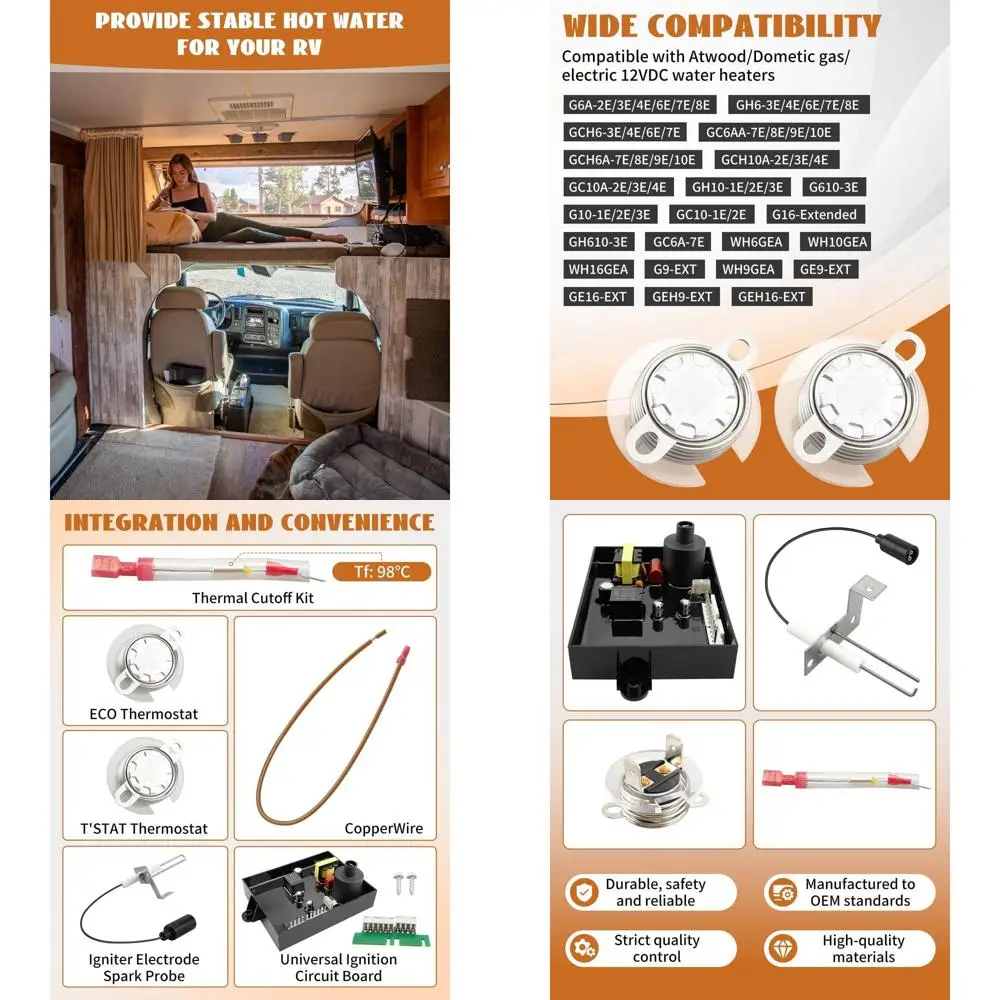 

Модернизированный комплект запасных частей для водонагревателя RV 3 в 1, подходит для Atwood Dometic, печатная плата 91365, термостат ECO и T'STAT 91447.