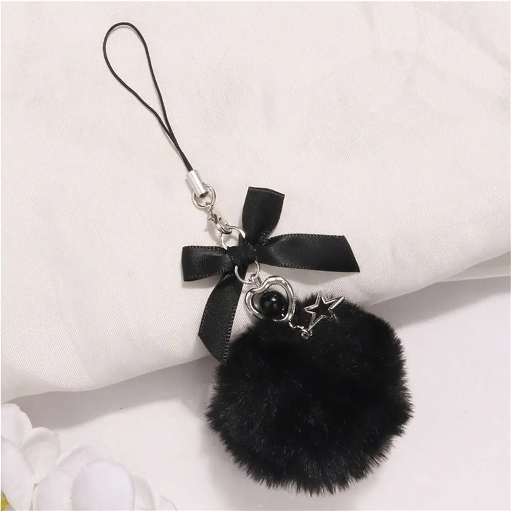 

Small Gift Ribbon Bow Mobile Phone Lanyard Hanging Cord Key Holder Hairball Pendant Fluffy Colorful Pompom Keychains Bag Charm