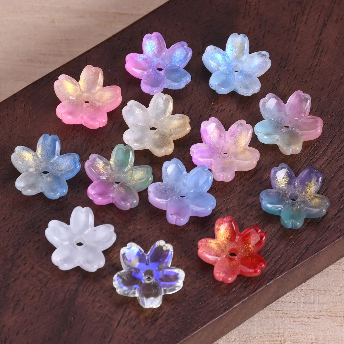 20pcs Glossy Flower Shape 10mm Lampwork Crystal Glass Loose Beads Lot For Jewelry Making DIY Crafts Findings