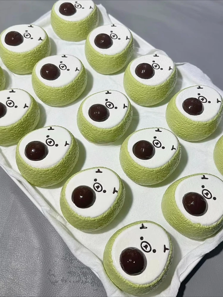Handmade Premium Avocado Rilakkuma Bear Butter Texture Squeeze Fidget Toy Food Grade Silicone Super Soft Stress Relief view 6
