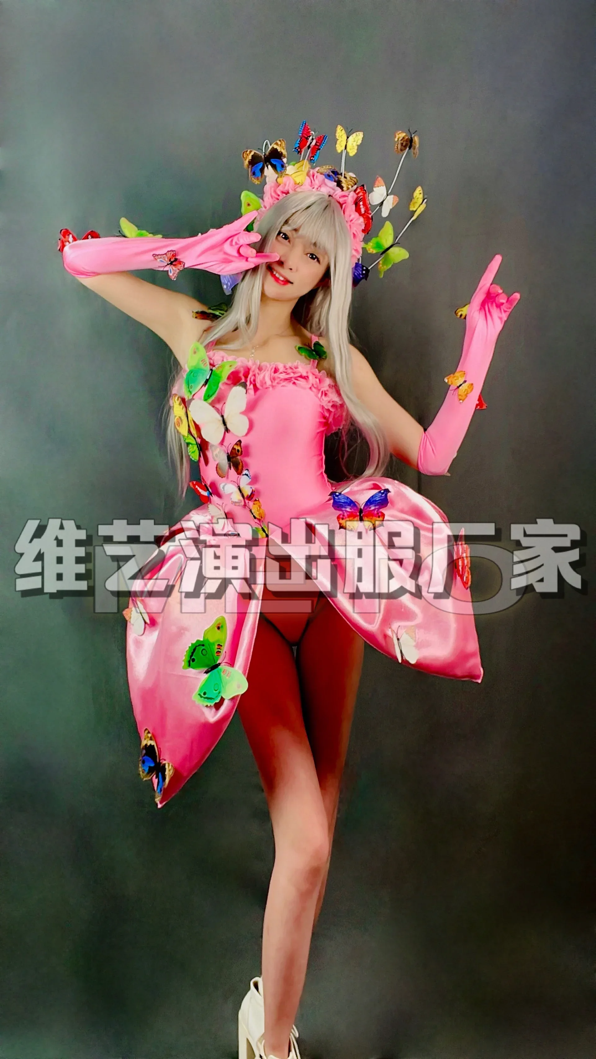 Performance candy color butterfly elf fairy tutu skirt headdress paradise carnival cruise theme clothing 3-piece set