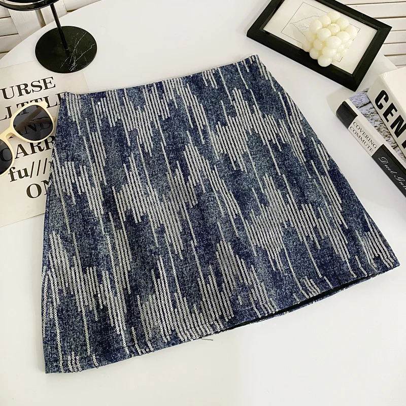 Summer Women Sequins Short Skirts High Waist Wrap Hip A-Line Mini Skirt Sexy Spice Girls Casual Skirt