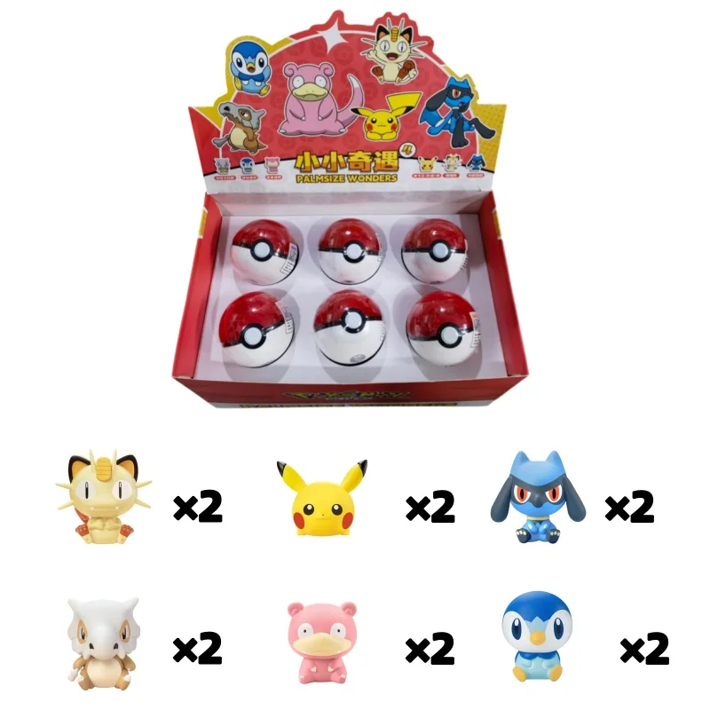 Pokemon Little Adventures-serie: Pikachu, Cubone, Meowth, Lucario, Piplup, Slowpoke, mini-pokebal, verrassingsdoos, decoratief object voor op het bureau.