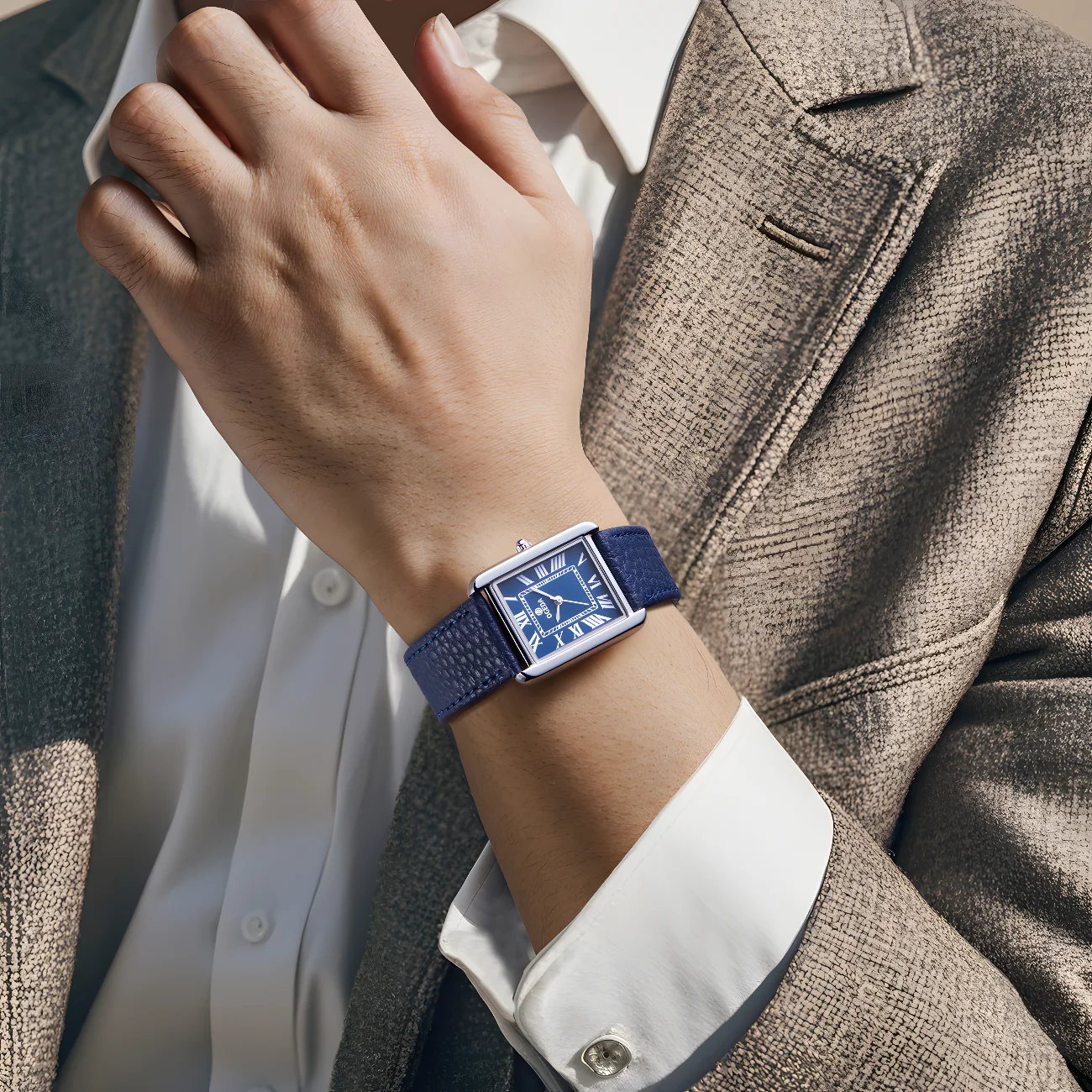 OGEDA Waterproof Couple Watches Casual Fashion Quartz Stainless Steel Leather Strap Square Dial Men's And Women's Lover Watch