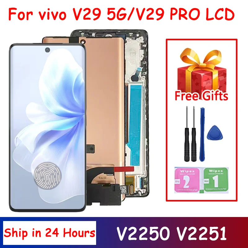 6.78'AMOLED For Vivo V29 5G V2250 LCD Display Screen Touch Digitizer Assembly Parts For Vivo V29 Pro V2251 LCD with Frame