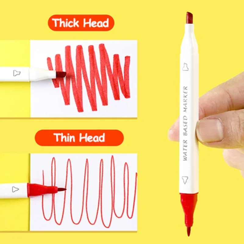 Imagem -04 - Conjunto de Marcadores de Cores 12 18 24 36 48 Lavável Marcador de Duas Cabeças Materiais de Arte Seguros Caneta Iluminadora Papelaria Escolar para Crianças