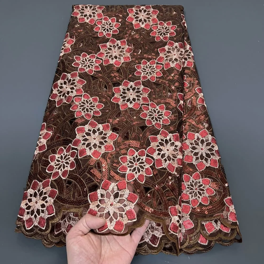 2025 High Quality African Nigerian With Tulle Sewing Lace Fabric Guipure Embroidery Dresses Sequins Beads Stone 5yards PS0073