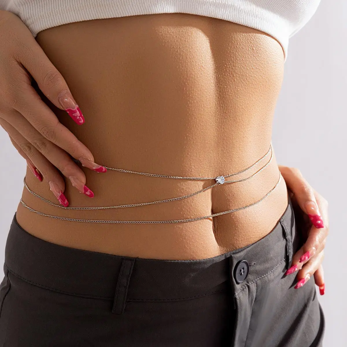 سلسلة معدنية عادية حزام الخصر المرأة عبر الحدود مجوهرات طبقة مزدوجة الجسم سلسلة بسيطة القلب aped الخصر سلسلة Accory