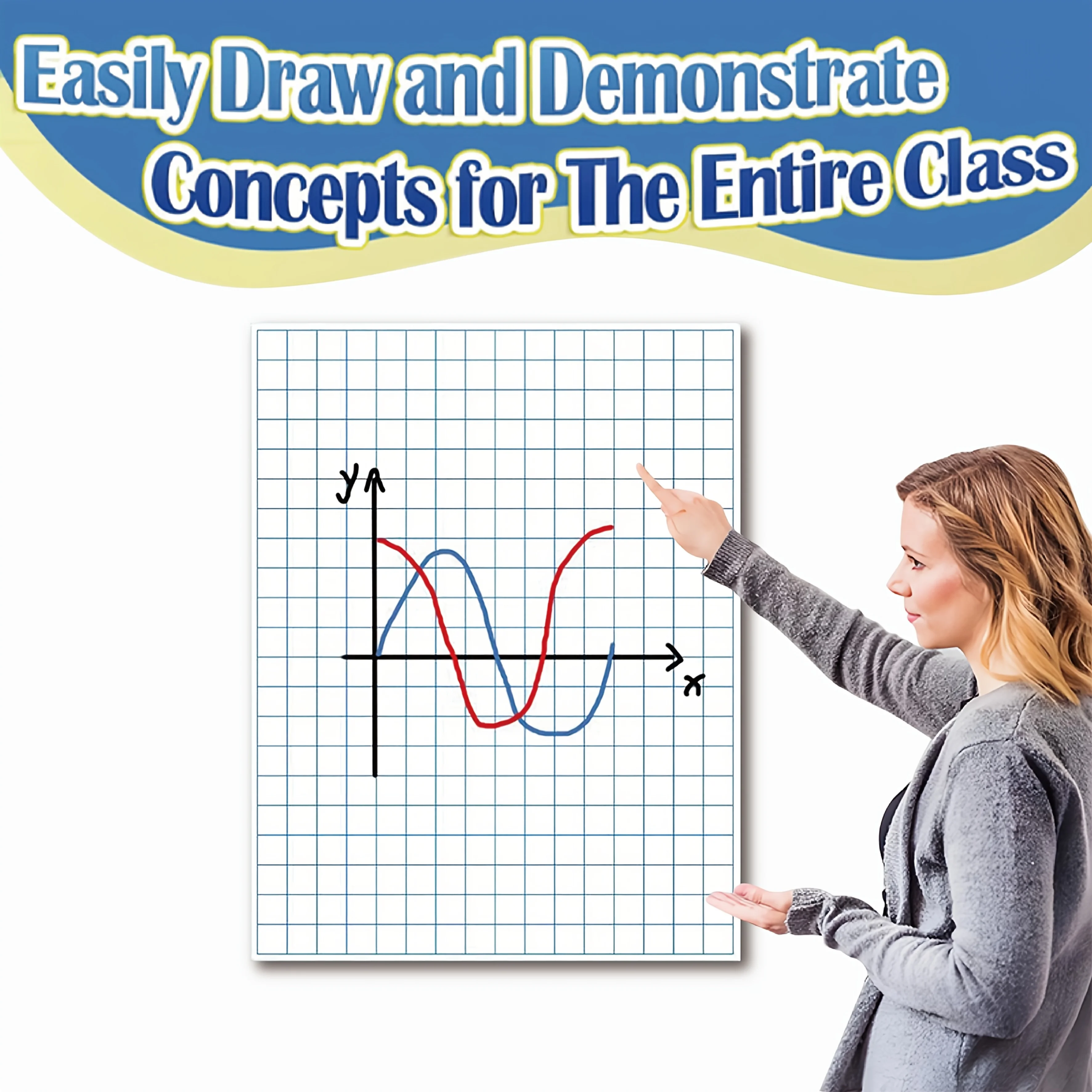 Large Magnetic Grid Writing Board, 21.5 X 16.5, Digital Chart Drawing Whiteboard, Powerful Magnetic Surface
