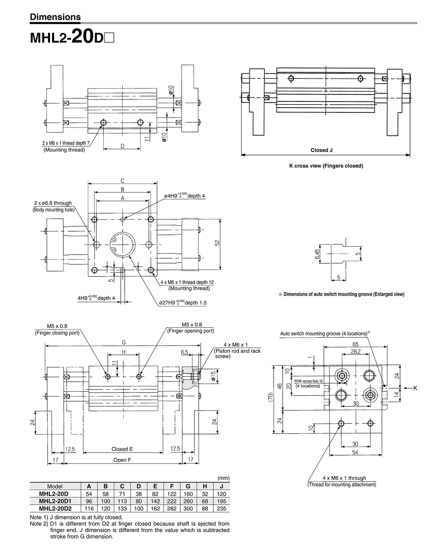 Parallel-Luftgreifer der MHL2-Serie, Bohrung 10/16/20/25/32/40 mm, MHL2-10D/16D/20D/25D/32D/40D, 2 Finger, pneumatische Luftgreifer – Detail 14