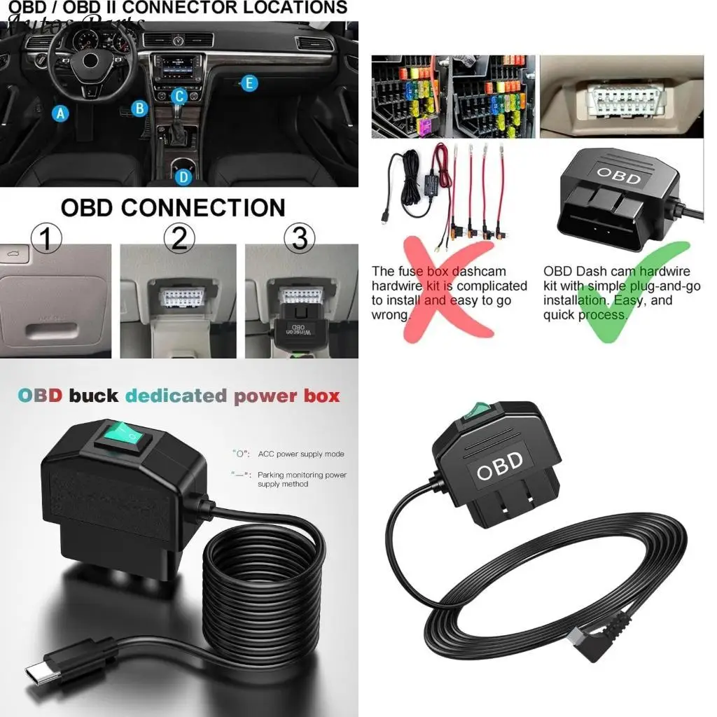 57BA Easy Install OBD Line Dashboard Cable 3.5m for Car Cameras & Parking Monitoring