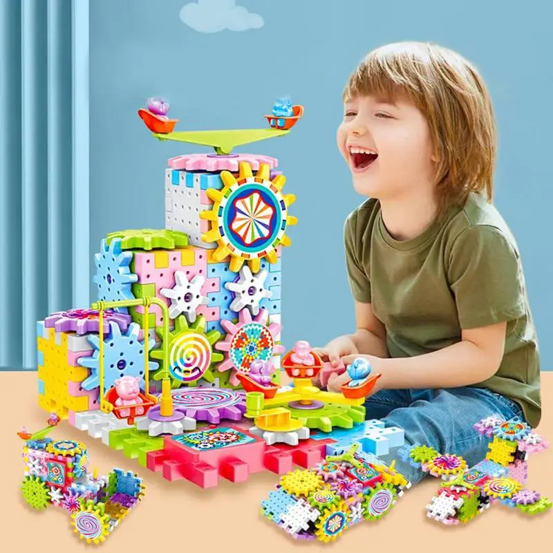 Building Blocks Gear Cogs Toy Electric Brick Building Gears Toy Set riutilizzabili ad incastro Spinning Gears Building Educational To