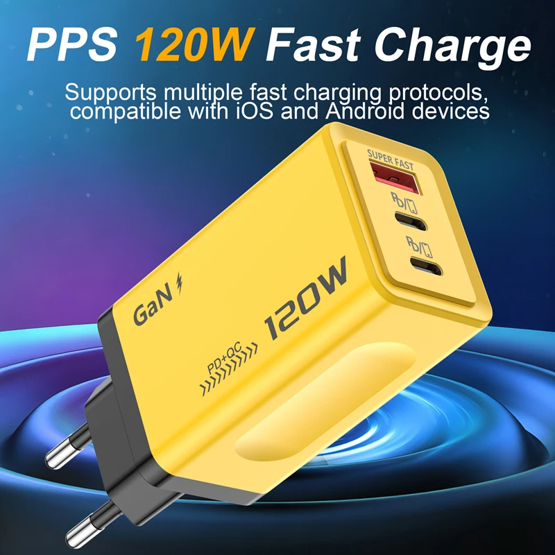 Lenovo 120W Schnellladegerät USB+Dual-PD-Anschlüsse Multi-Port USB-C-Ladegerät Kompatibel mit US-EU-UK-Standards für Smartphones – Detail 6