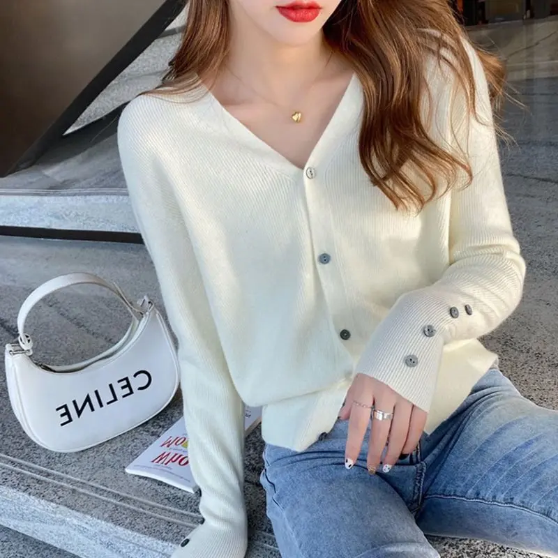 

Knitted Sweater Women Cardigans New Long Sleeve Women Clothing Slim V-Neck White Knit Sweater Cardigan Women Tops Sweaters Q3371